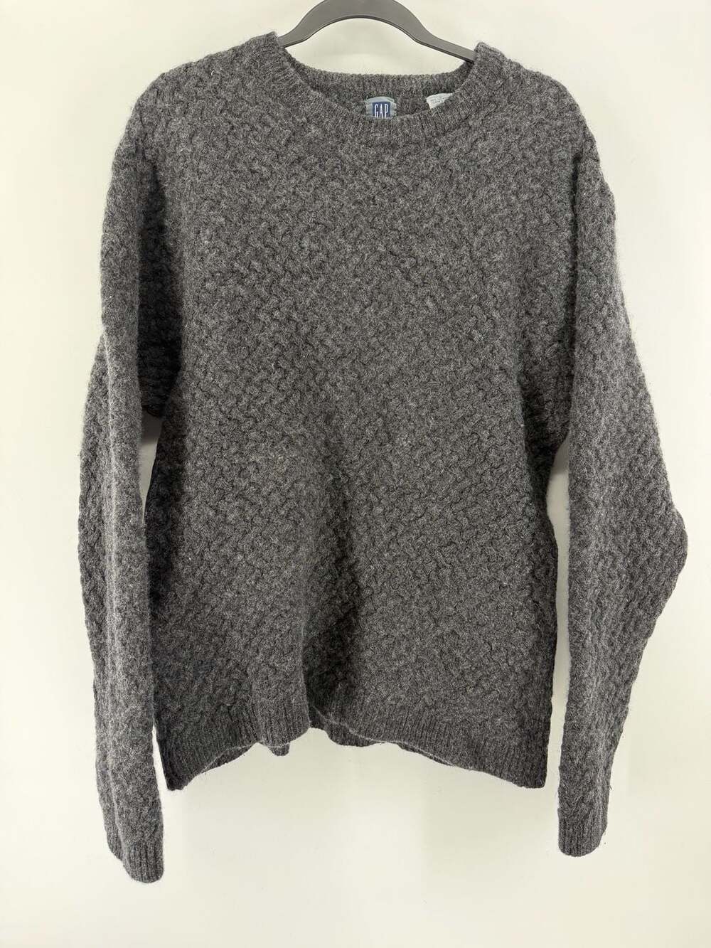 Vintage GAP Men’s Large Lambswool Blend Textured Crewneck Sweater Gray